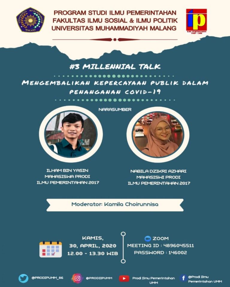 IP UMM gelar Milennial Talk Mengembalikan Kepercayaan Publik dalam Penanganan Covid-19