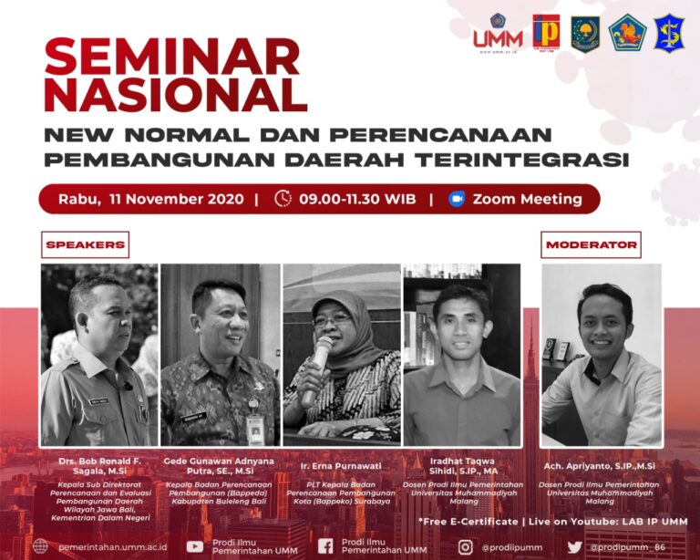 Prodi IP Gelar Seminar Nasional “New Normal dan Perencanaan Pembangunan Daerah Terintegrasi”