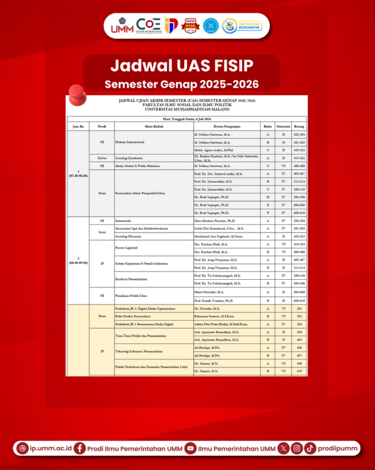 JADWAL UJIAN AKHIR SEMESTER FISIP SEMESTER GENAP 2025/2026